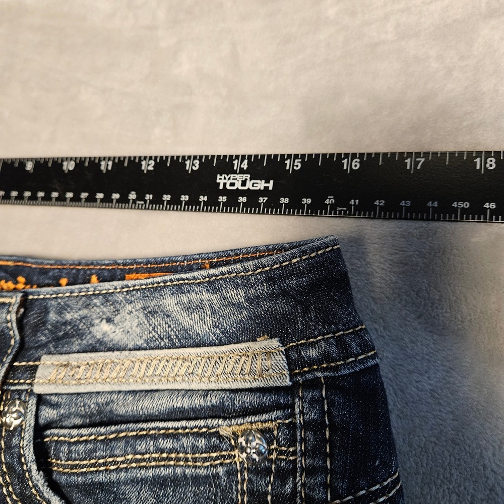 Rock Revival Gwen Capri Women's Raw Hem Flap Pocket Thick Stitch Denim Size 31 - Picture 6 of 11